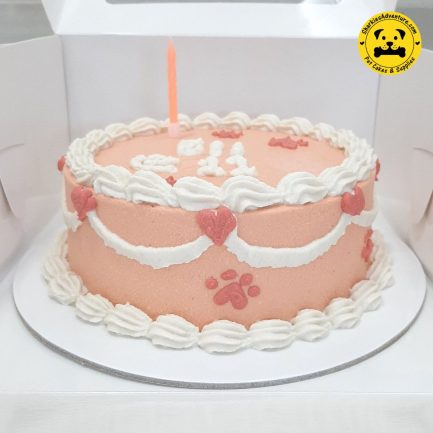 heart, ruffles, and paw print pet birthday cake