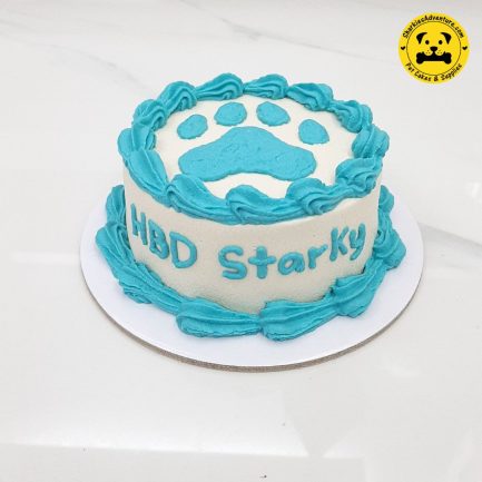 blue paw print pet birthday cake