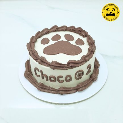 brown paw print pet birthday cake