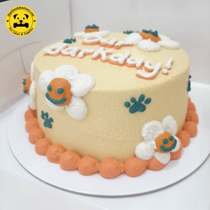 orange smiley flowers pet birthday cake