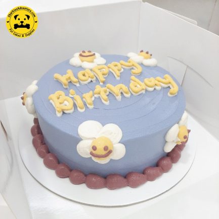 purple smiley flowers pet birthday cake